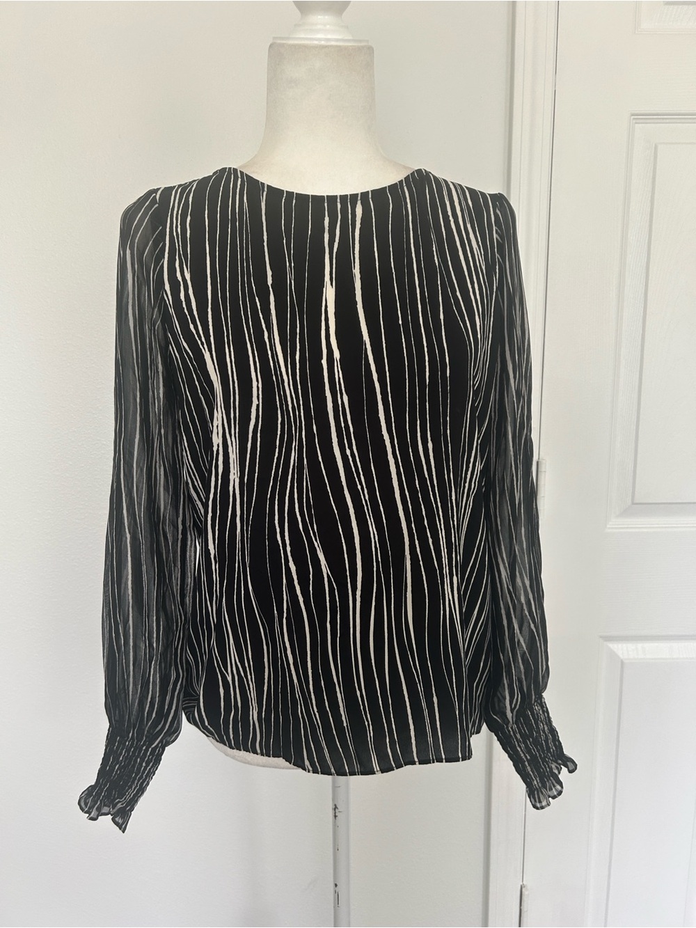 Halston Heritage Black Blouse with White Stripe Detail